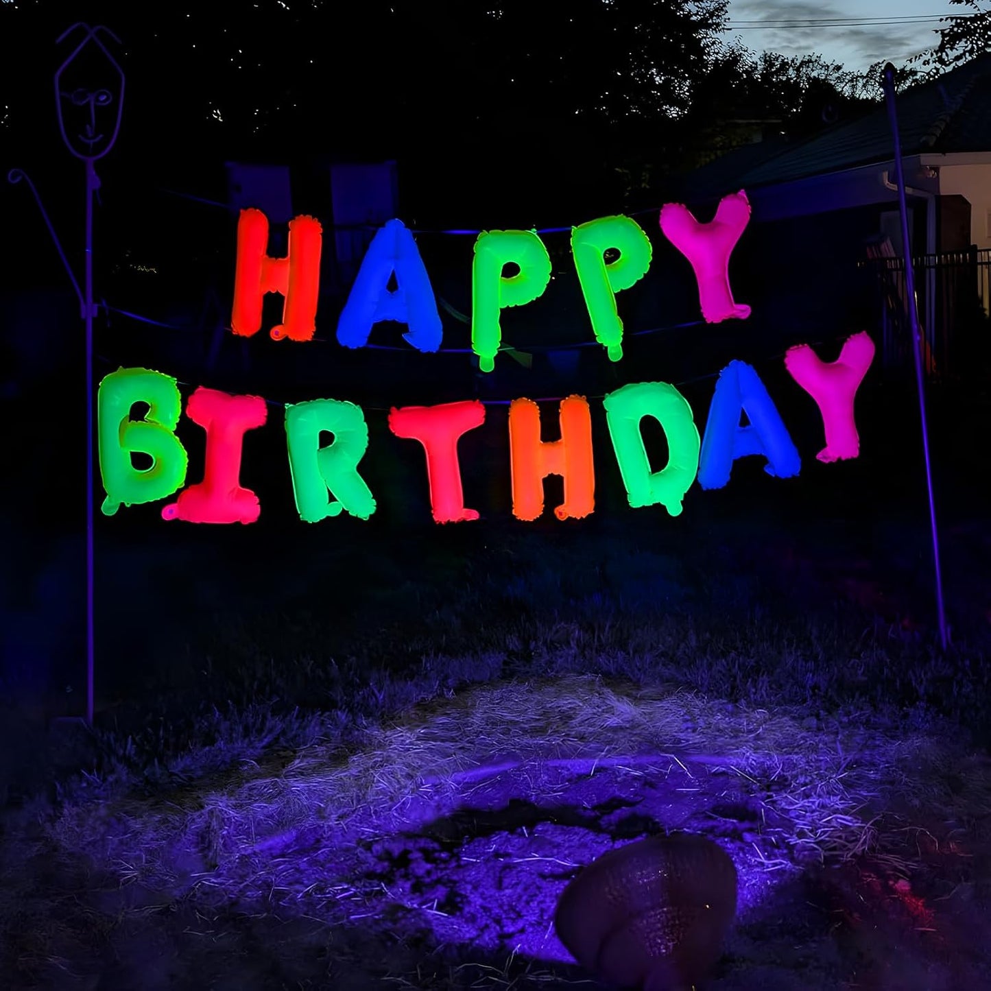 Mega-L Glow in The Dark Party Supplies, 16 Inch Fluorescent Happy Birthday Balloons,Black Light Happy Birthday Sign Photo Booth Props Primary Color Birthday Party Decor for Neon Party