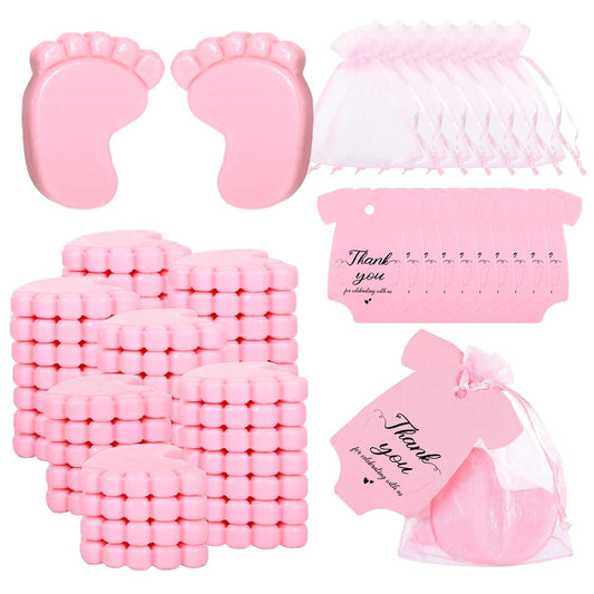 60 Set Baby Shower Soap Favors, Baby Shower Favors Handmade Feet Party Bulk Gifts for Guests with Thank You Tags and Organza Bags, Pink Themed Return Gift for Women Birthday Gender Reveal