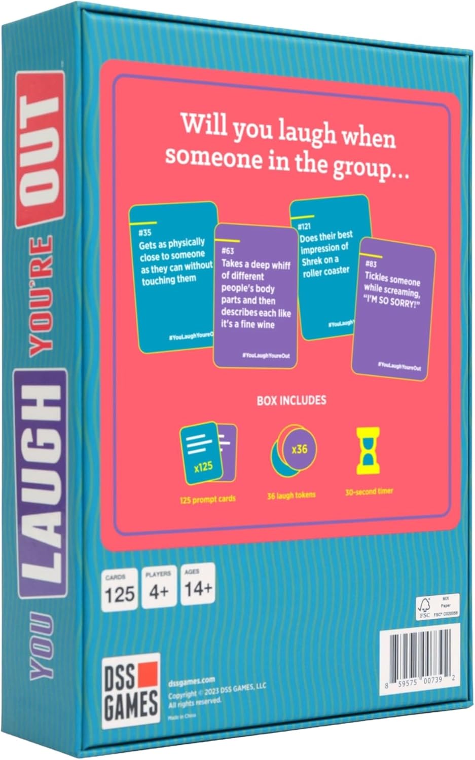 DSS Games You Laugh You're Out [Try Not to Laugh Family Card Game for Adults & Teens | White Elephant Gift for Adults | 125 Prompt Fun Cards for Family Game Nights, Thanksgiving, & Parties Ages 14+]