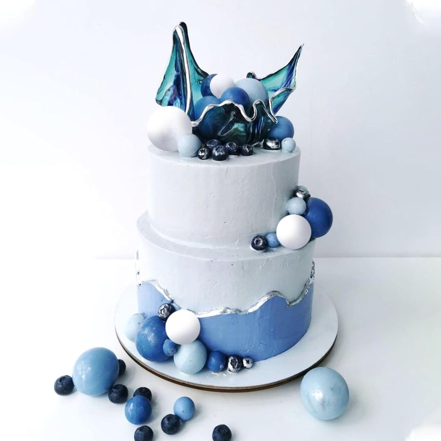 36 Pack Balls Cake Topper Decorations Foam Balloons Cake Decorations Sticks Mini Balloons Cake Toppers Balls Cake Picks for Baby Shower Wedding Anniversary Birthday Party Decorations Blue White