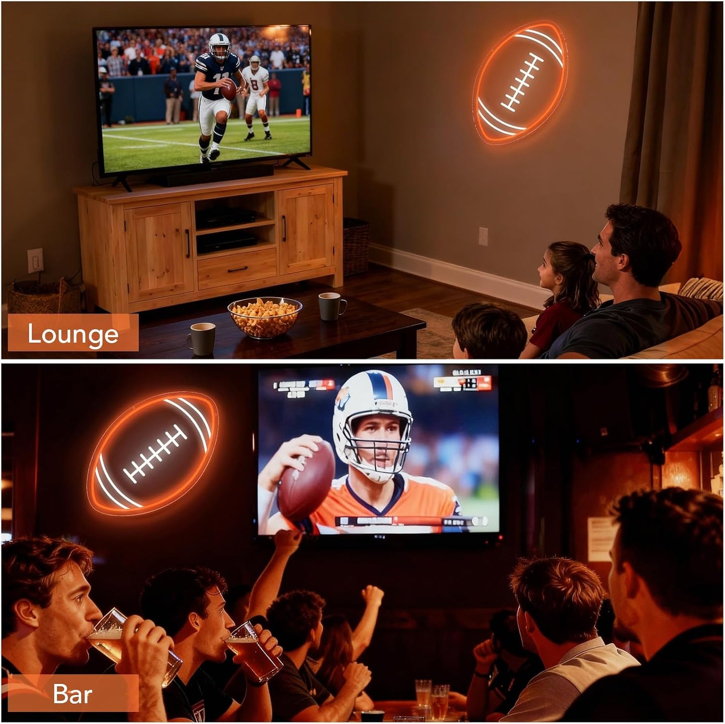 Football Neon Sign for Wall Decor, Football LED Signs for Teens, Dimmable USB-Powered Rugby Light with ON/OFF Switch for Kids, Man Cave, Boys' & Game Rooms, Gift for Rugby Fans