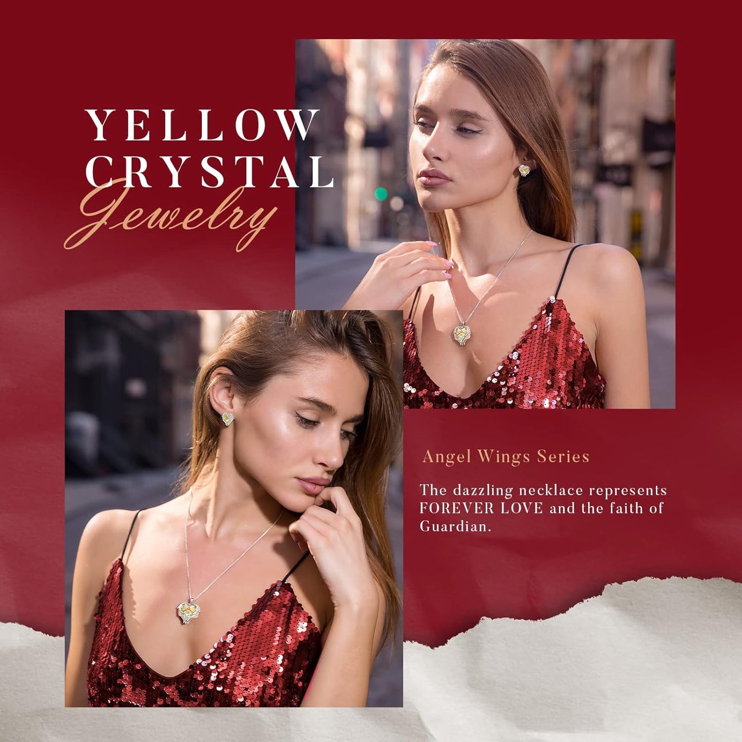 CDE Mothers Day Jewelry Set for Women, Angle Wing Heart Pendant Necklaces and Earrings with Birthstone， Birthday/Anniversary Christmas Jewelry Gift for Women Wife Her