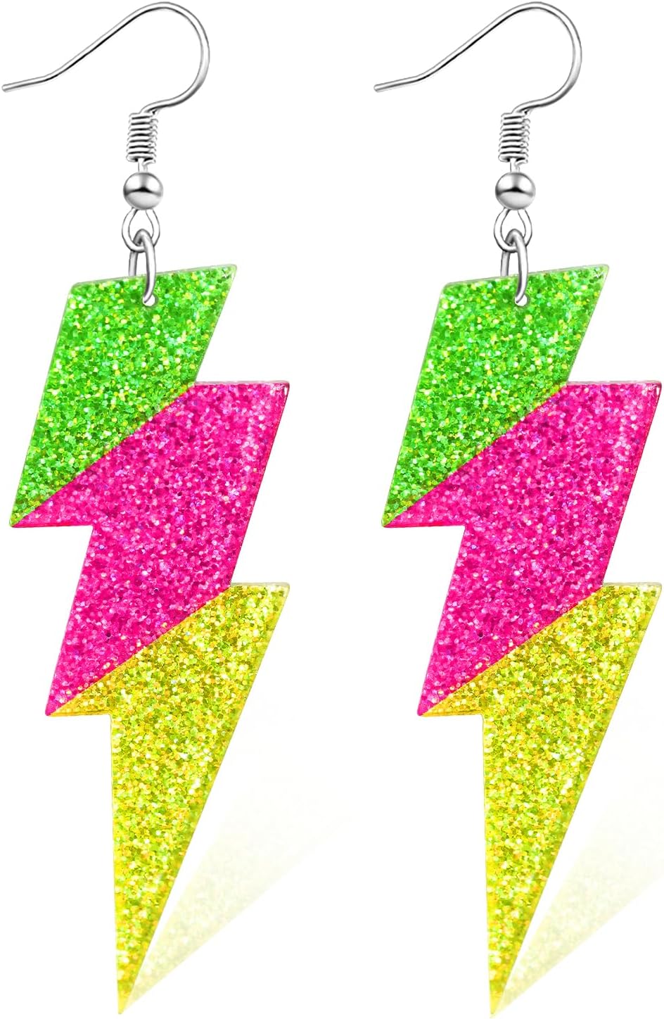 Nanafast 80S Neon Earrings Lightning Bolt Dangle Earrings for Women, 80s Accessories for Women Colorful Gradient Neon Jewelry