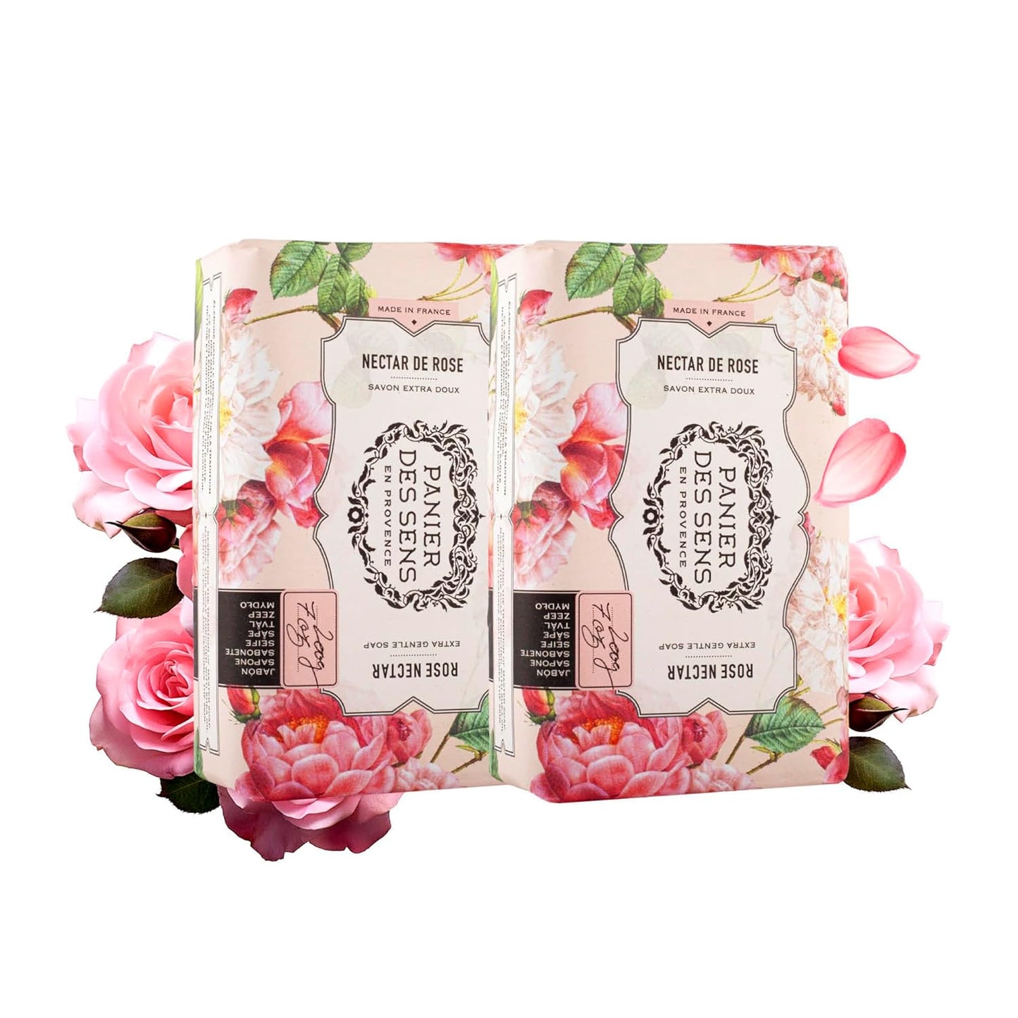 Panier des Sens Rose Shea butter natural bar soap, bath & body soap bars - Made in France 95% natural - 2 bars, 7oz/200g each