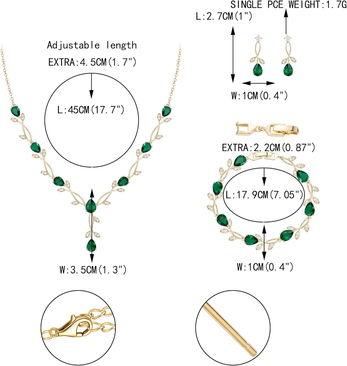 EVER FAITH Bridal Cubic Zirconia Jewelry Sets for Women, White Simulated Pearl Leaf Vine Pendant Wedding Party Necklace Earrings Set for Bridesmaid Bride