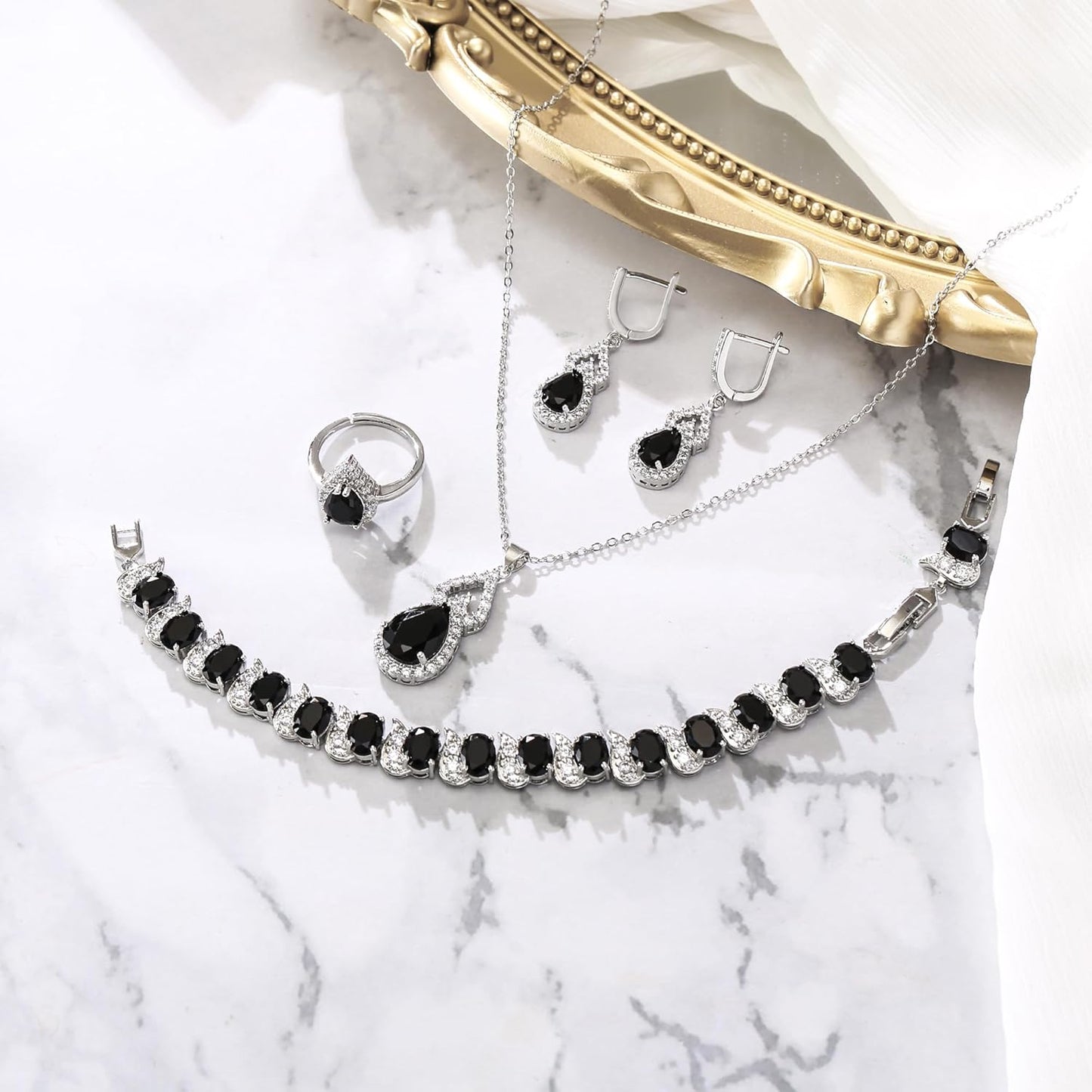 BriLove Wedding Jewelry Set for Women Bride Bridesmaid, Gorgeous Cubic Zirconia Teardrop Necklace Earrings Bracelet Adjustable Ring Jewelry Gift for Birthday/Anniversary/Mother’s Day