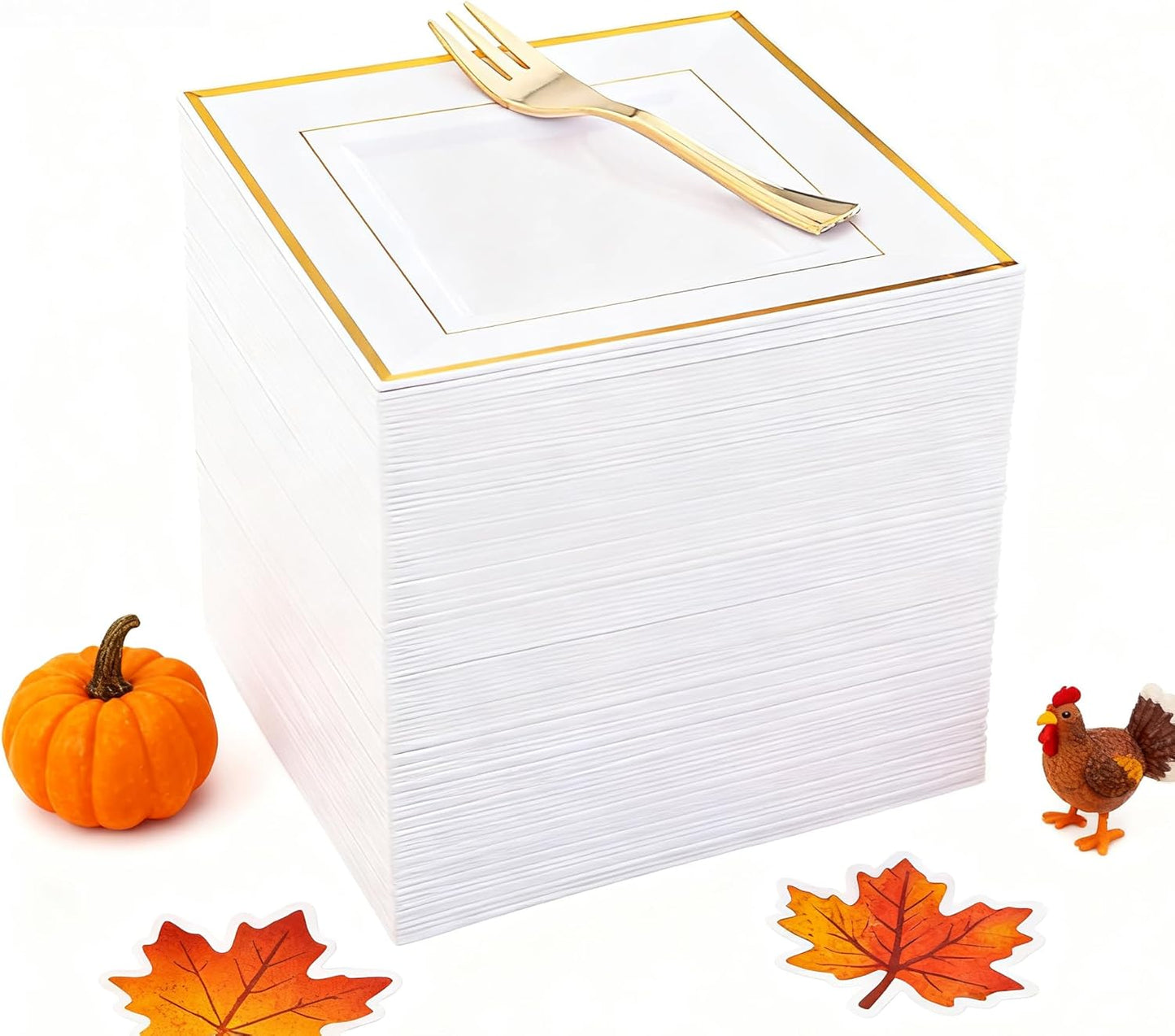 WDF 200PCS Gold Plastic Dessert Plates with Plastic Forks -6” 100 Square Disposable Appetizer Plates Small Plate Cake Plate &100 Gold Small Appetizer Forks for Daily Using Thanksgiving