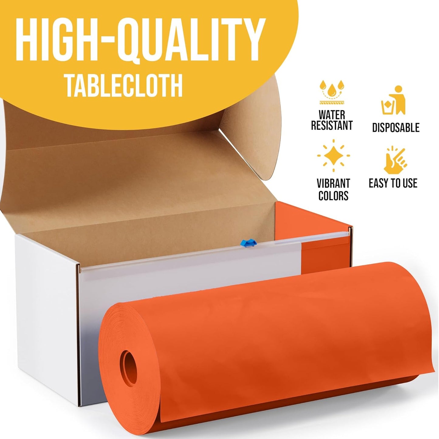 Party Solids 54 Inch X 100 Feet Orange Plastic Table Cover Roll in A Cut - to - Size Box with Convenient Slide Cutter. Cuts Up to 12 Rectangle 8 Feet Plastic Disposable Tablecloths
