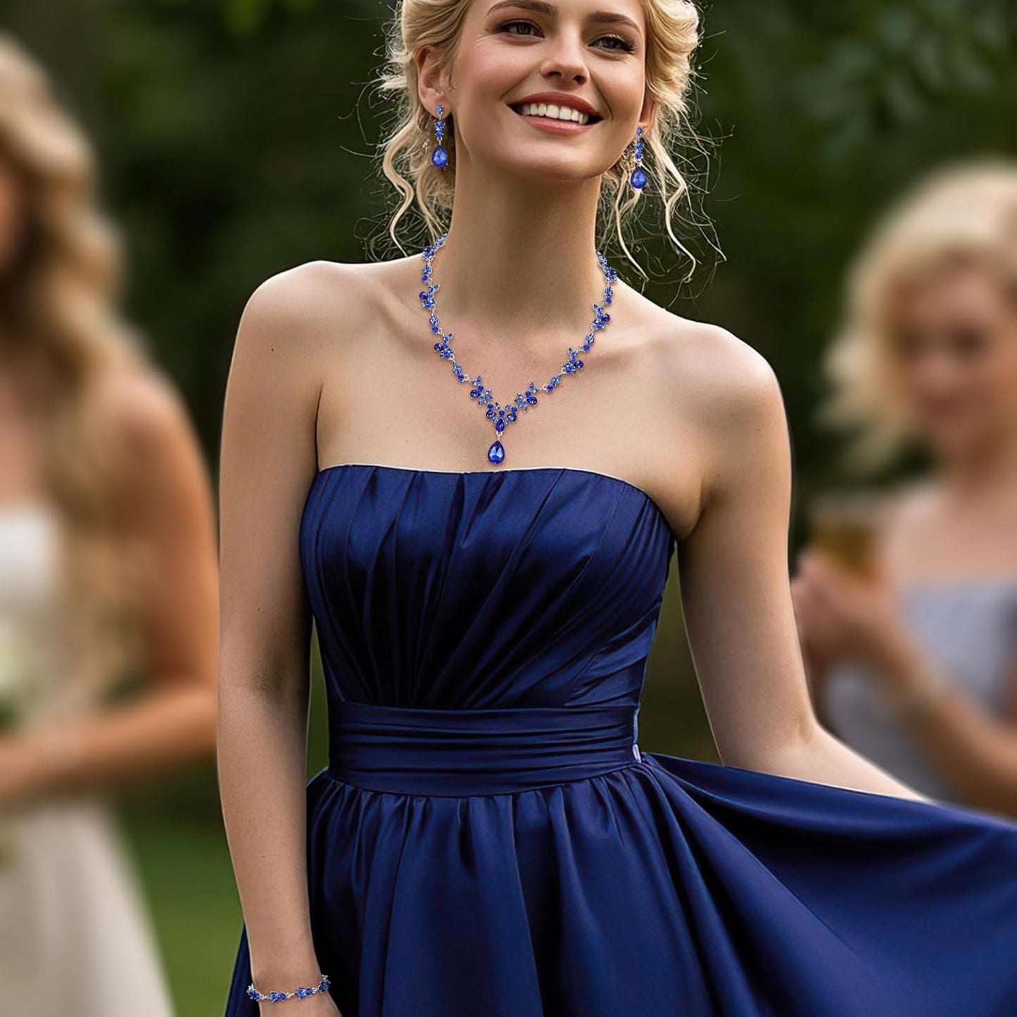 BriLove Wedding Jewelry Set for Women Bride, Y-Necklace Tennis Bracelet Dangle Earrings Crystal Teardrop Marquise Cluster for Bridal Bridesmaid