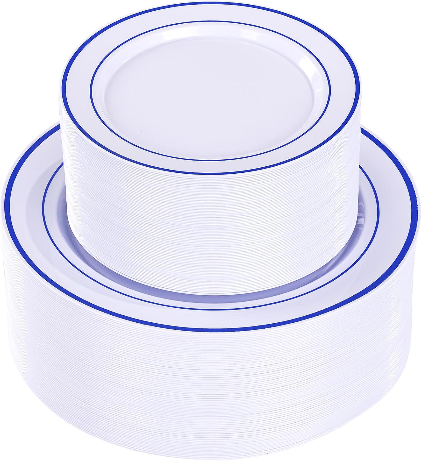 U-QE 100pcs Royal Blue Plastic Plates for Party - Blue and White Plates Disposable Heavy Duty - Include 50 10" Dinner and 50 7" Dessert Plate, Perfect for Party, Wedding, birthday