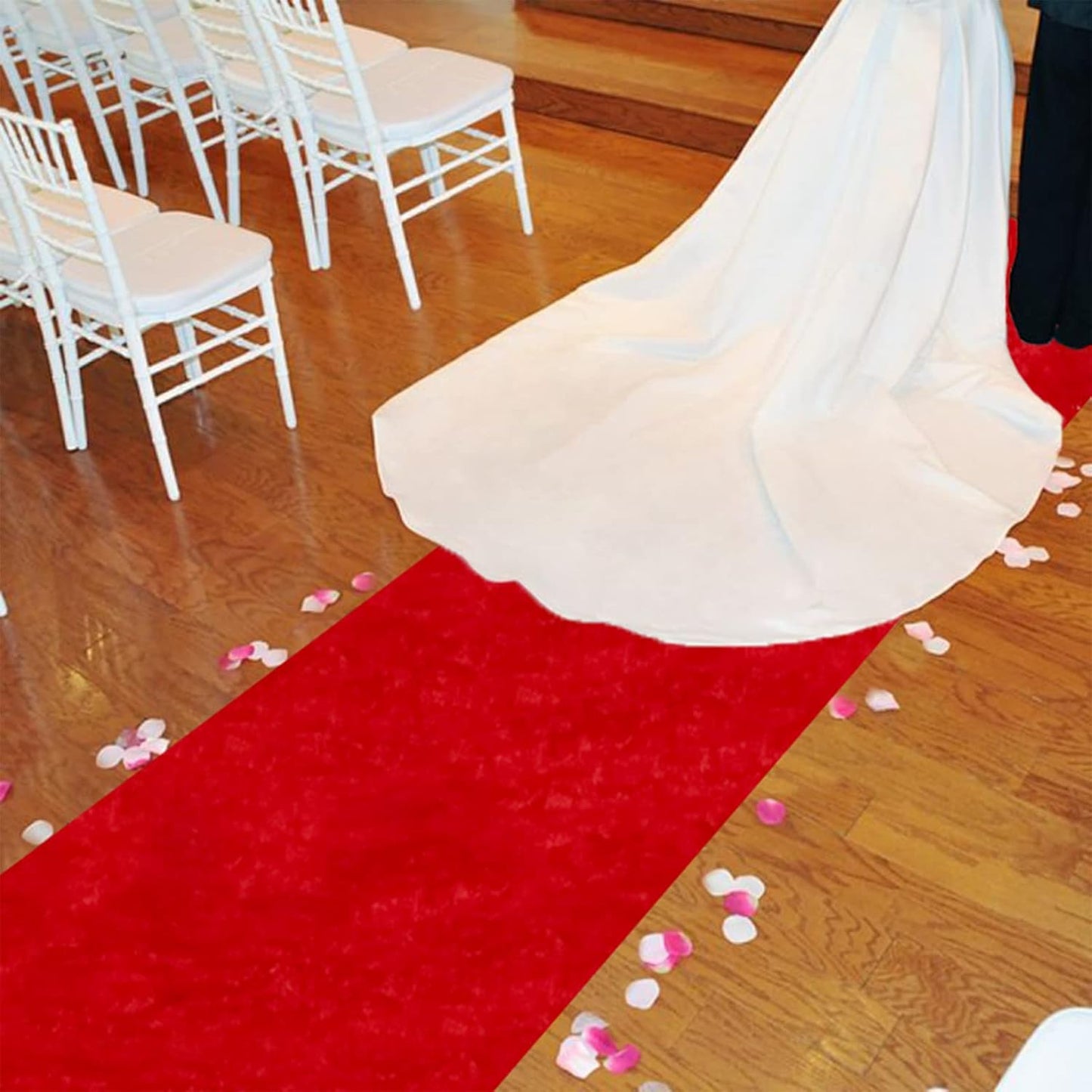 FUHSY Red Carpet Aisle Runner for Wedding Ceremony 4ft x 30ft Velvet Wedding Aisle Runners Party Runner Rug Wedding Runner Aisle Outside Aisle Runners for Weddings Bridal Shower Red Aisle Decorations