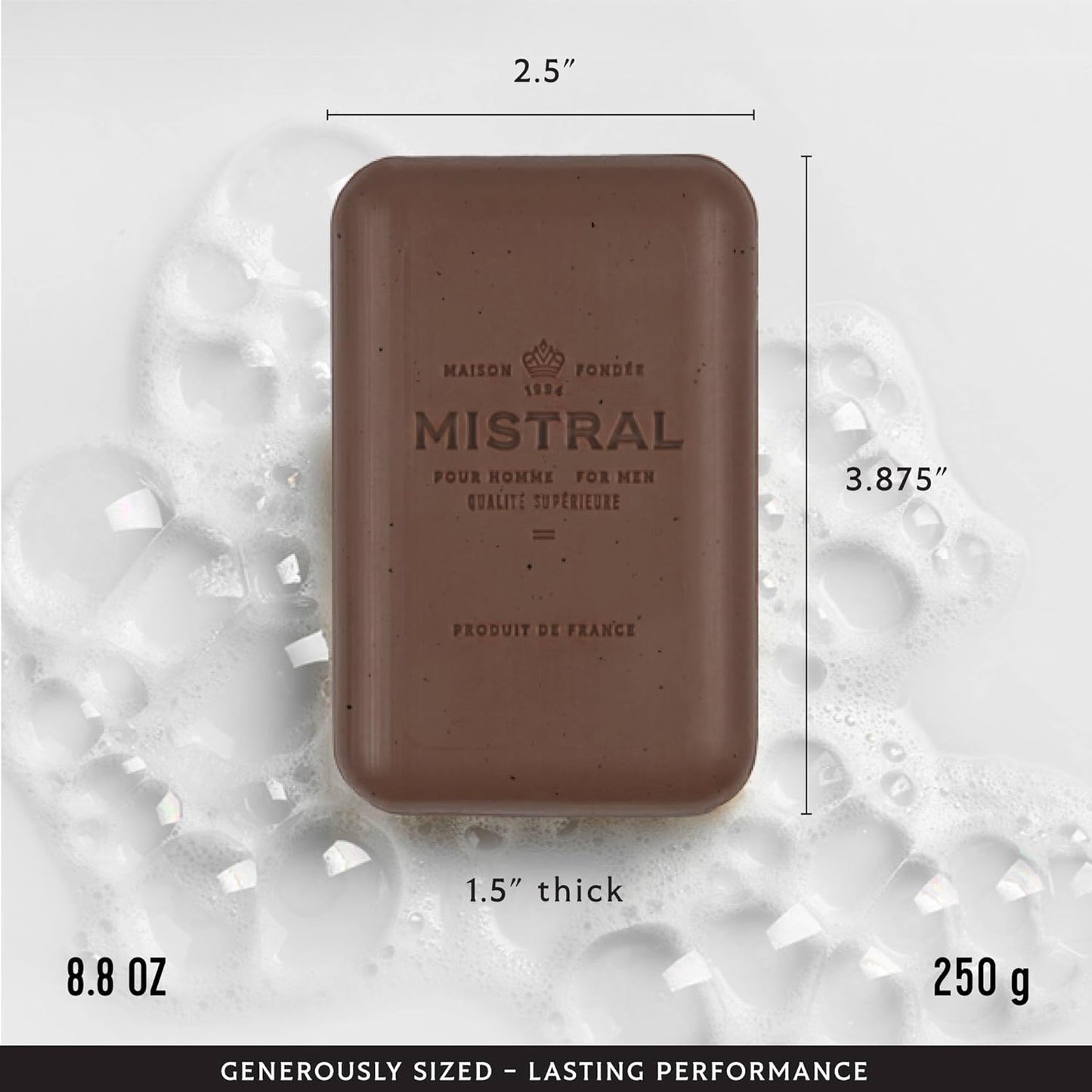 Mistral Bourbon Vanilla Luxury Bar Soap for Men | Men’s Natural Soap Bar | Paraben, Phthalates Free | Moisturizing & Triple-Milled Natural Soap for Men - Made in France | Large, 8.8 oz