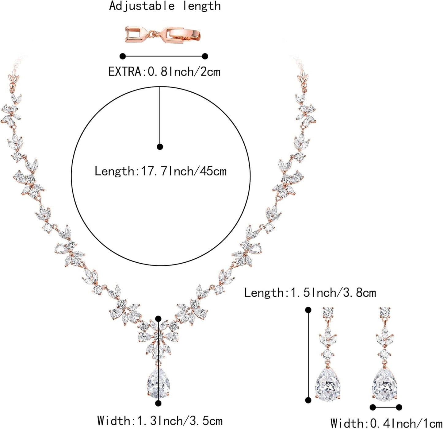 BriLove Gorgeous Wedding Jewelry Set for Women Bridal Cubic Zirconia Marquise Teardrop Leaf Cluster Y-Necklace Dangle Earrings Link Bracelet