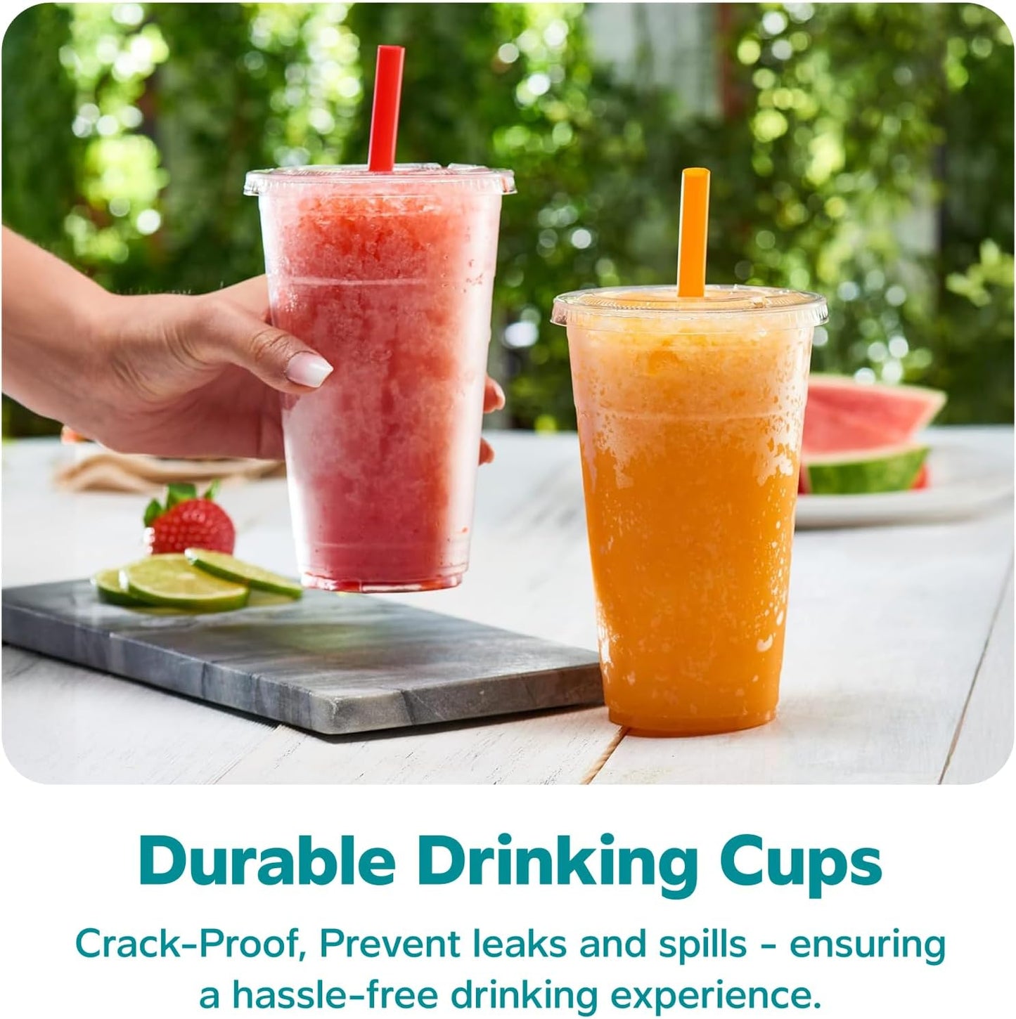 GUSTO [24 oz. - 100 Count Clear Cups with Flat Lids & Straws - Disposable Clear Drinking Cups for Iced Coffee, Cold Drinks, Milkshakes, and Smoothies - Formerly Comfy Package