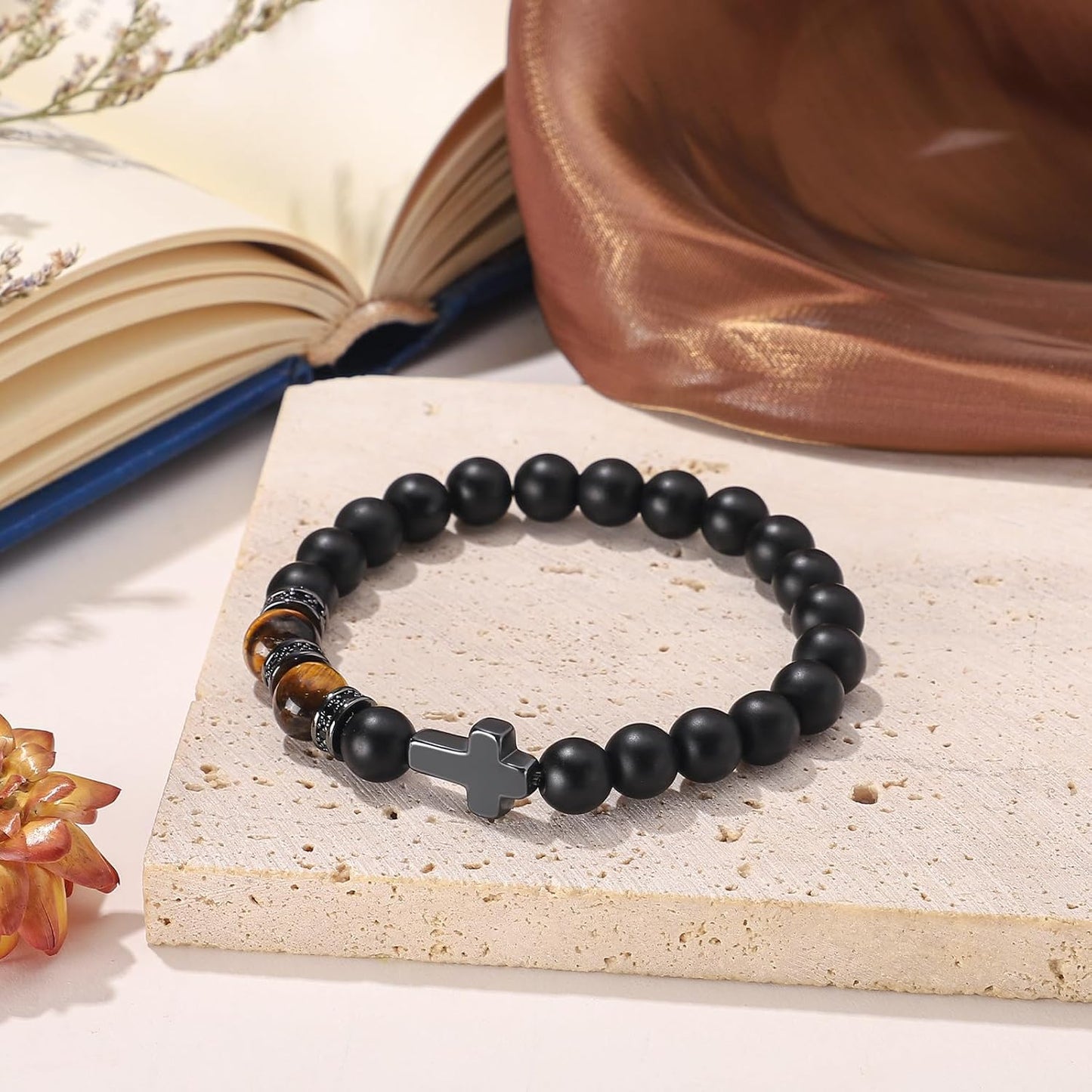 Mens Bracelet with Love Card Inspirational Jewelry Gifts for Man Christian Religious Baptism Valentines Day Graduation Retirement Christmas Beaded Bracelets Gifts