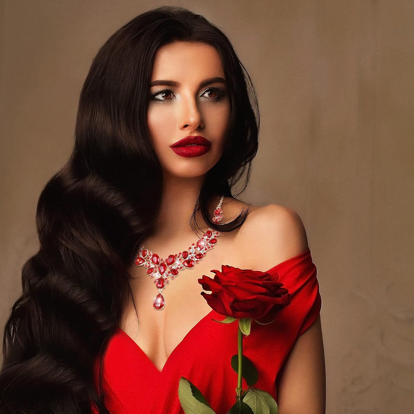 Hicarer Bridal Teardrop Cluster Crystal Jewelry Set for Women Necklace Earrings Wedding