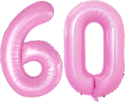 GOER Number 60 Balloons for 60th Birthday Party Decorations,42 Inch Jumbo Foil Helium Balloons for 60th Anniversary (Light Pink)