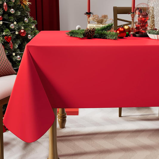 homing Rectangle Vinyl Tablecloth, Waterproof Spillproof Plastic Flannel Backed Table Cloth, Wipe Clean Table Cover for Dining, Buffet Parties and Camping (Red, 54" x 120")