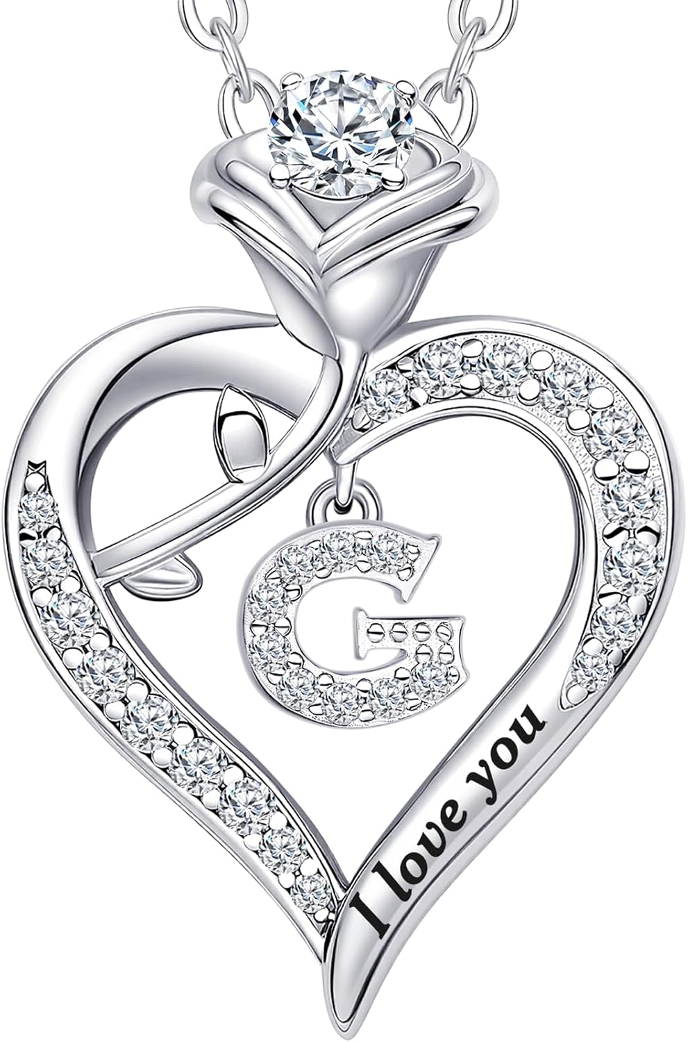 Rose Heart Pendant Necklace Gifts for Wife, Engraved 'I love you' Gift for Wife Girlfriend, Anniversary Birthday Eternity Jewelry Present for Women, Moissanite Necklace Gift for Her