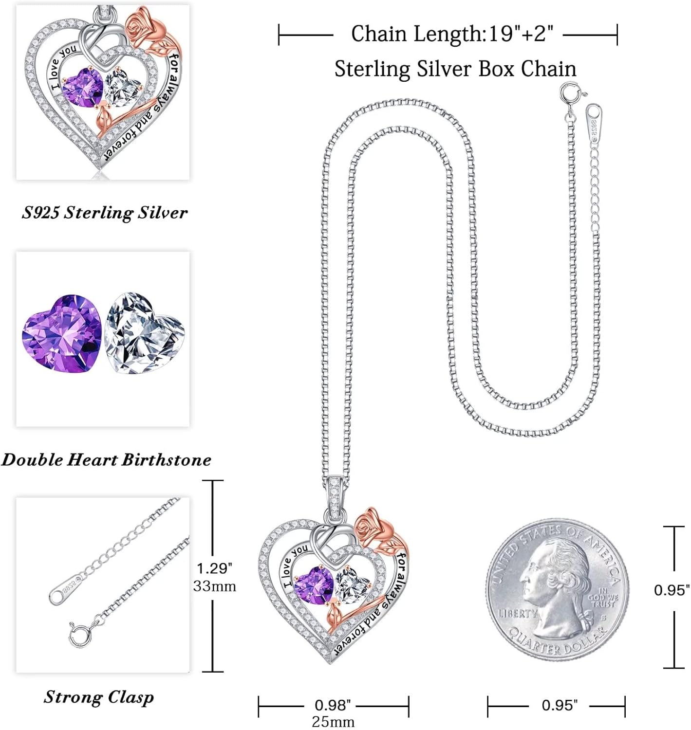 Iefil Christmas Gifts for Wife Women - 925 Sterling Silver Double Birthstone Necklace, Anniversary Birthday Gifts for Women, Jewelry Gift for Wife Girlfriend Mom Her