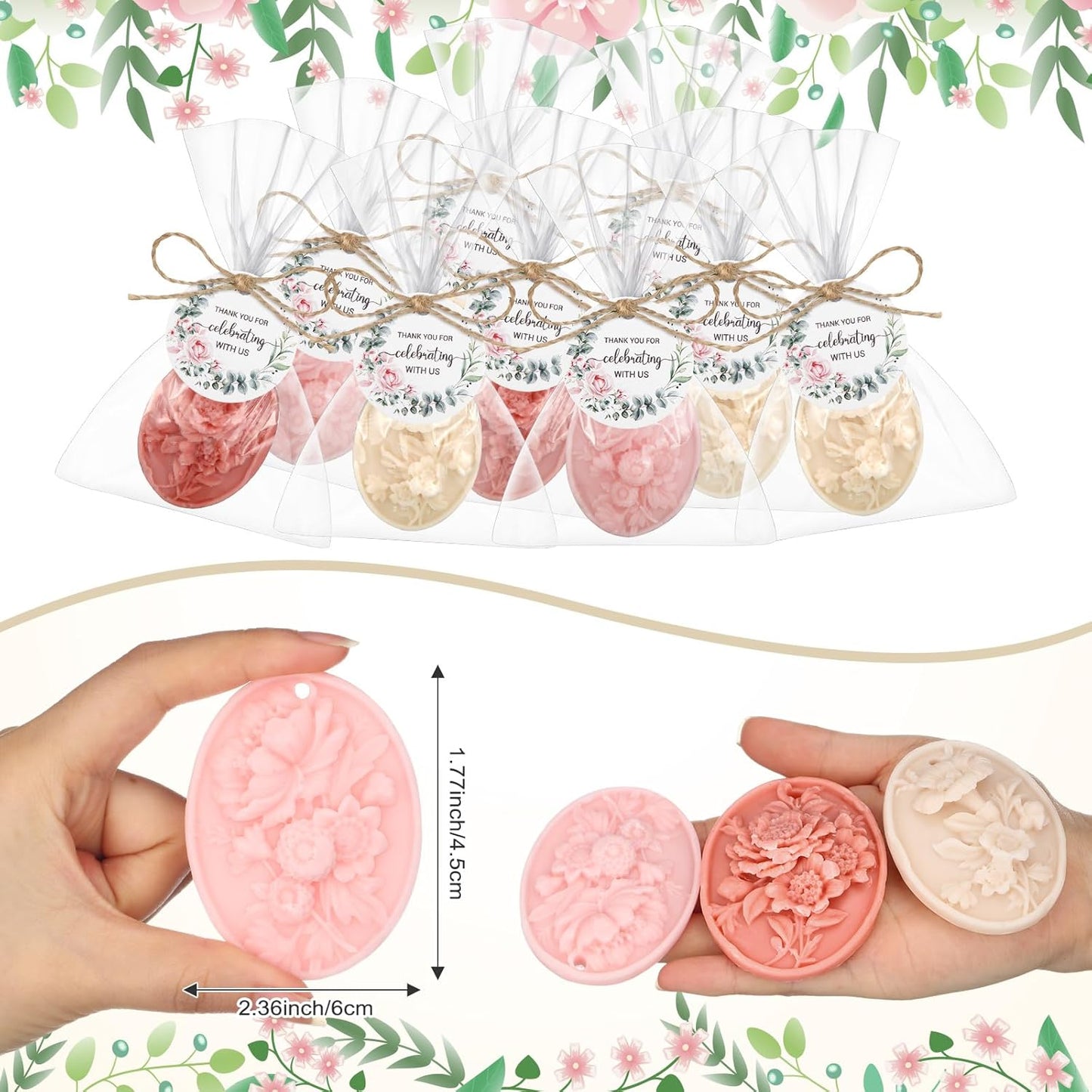 Demissle 20 Pcs Baby Shower Soap Favors Wildflowers Baby Shower in Bloom Flower Bath Soap Gift Set with White Greeting Card Handmade Gifts for Guests Decorations Supplies(Mixed Color,Elegant Style)