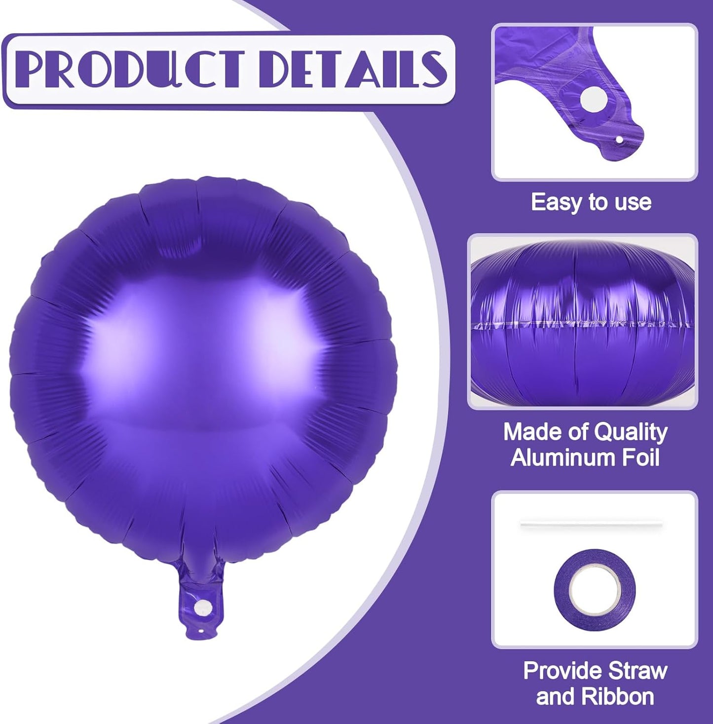 20 Pcs Purple Round Shaped Balloons,18 Inch Round Foil Balloon,Giant Round Mylar Balloon Helium Balloons for Birthday Party Baby Shower Wedding Decorations (Purple)