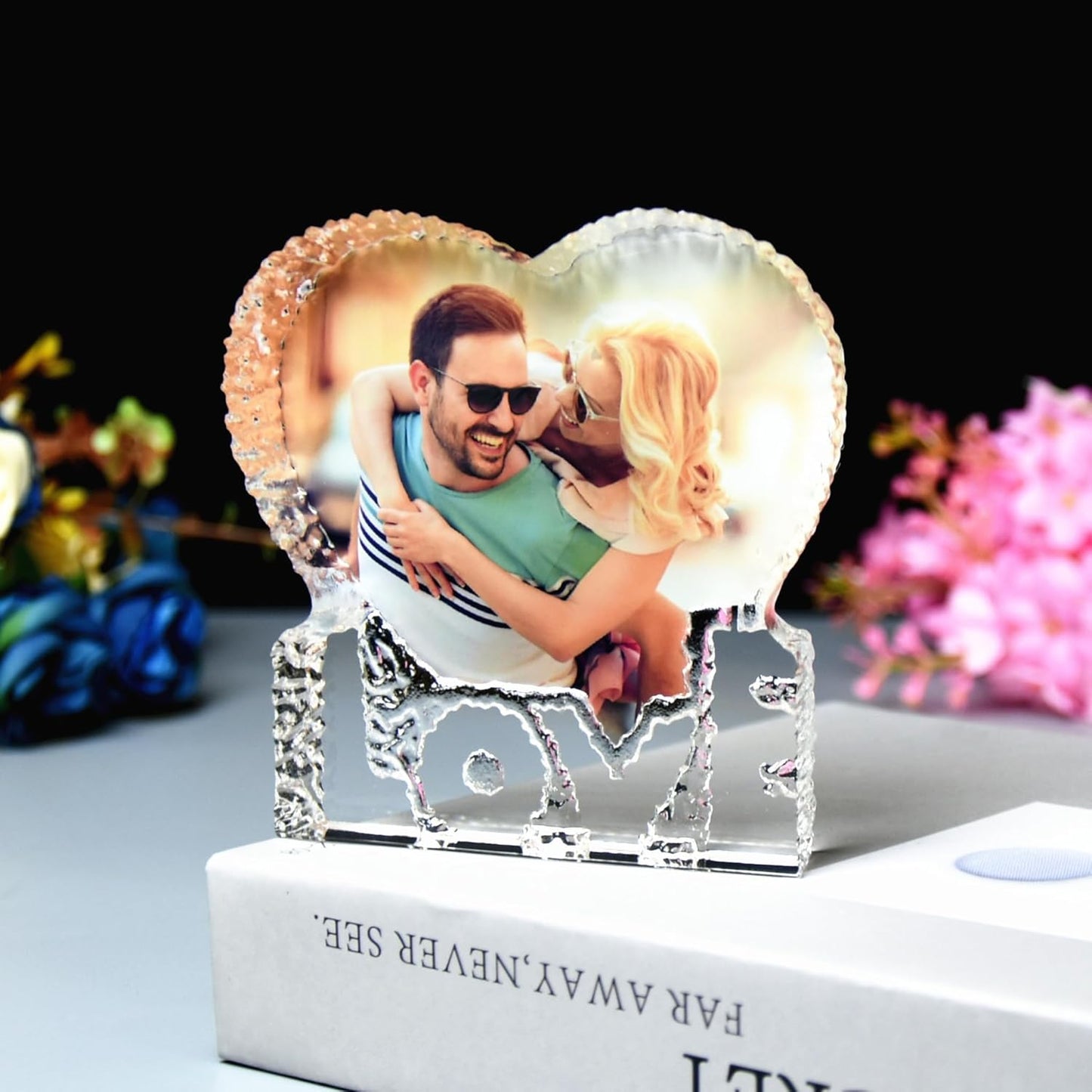 FANF&YKPY Personalized Crystal Custom Color Pictures - Heart-shaped Crystal Photo Frame, Birthdays, Wedding Anniversaries gift for her, Wedding Gifts, for Girlfriends, Husbands,Wife,Friends