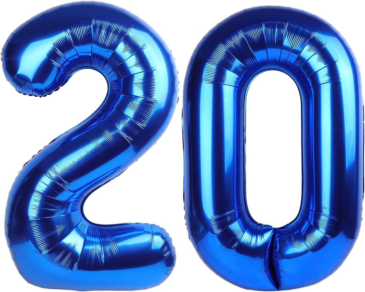 Navy Blue Number 20 Balloon 40 inch, 20 Number Balloons, 20th Navy Blue Birthday Decorations, 20 Year Old Girls Boys Blue Party Supplies