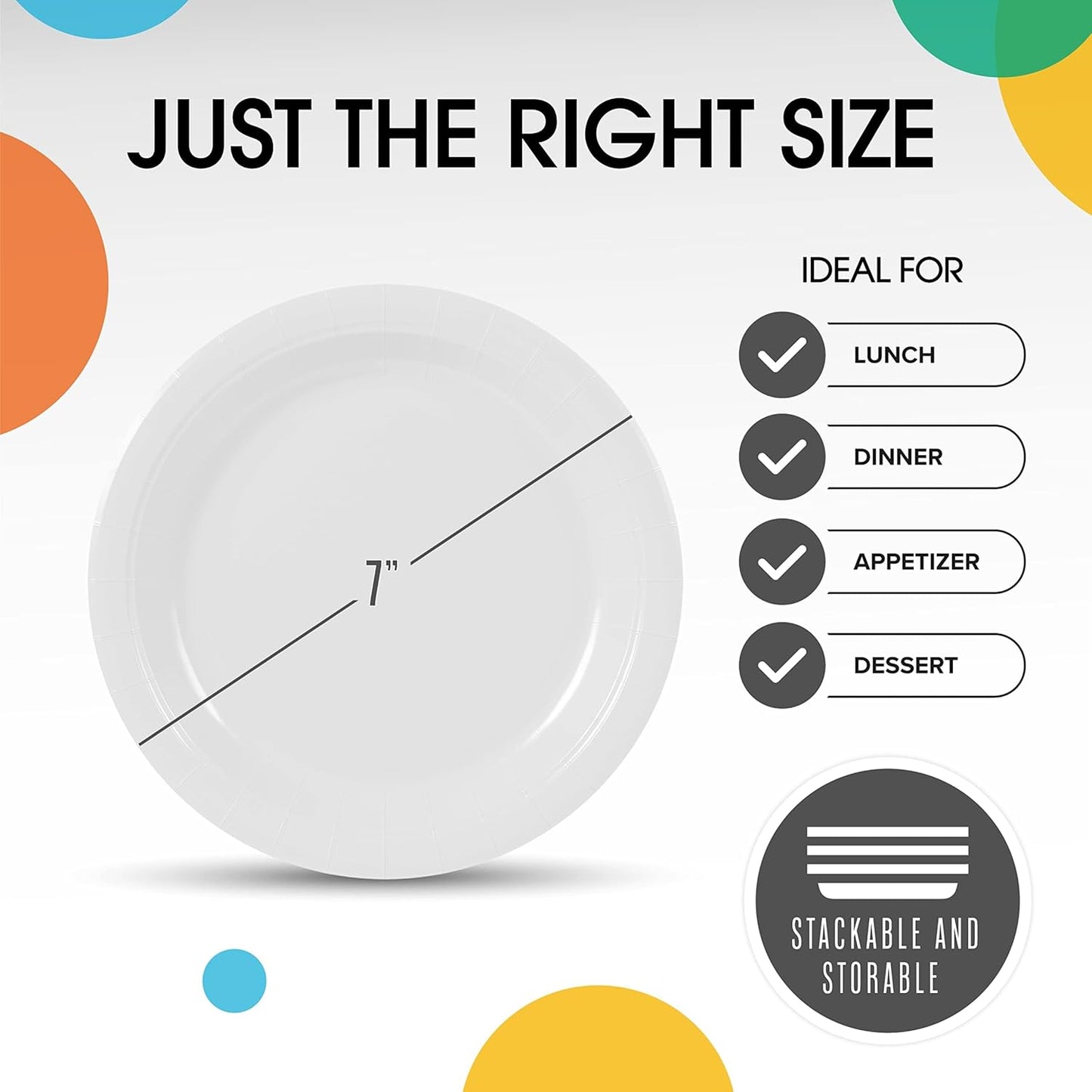 Exquisite Party Solids White Paper Plates Disposable Heavy Duty 7 Inch White Disposable Plates For Party 100 Pcs Heavy Duty 350 GSM, Birthday Supplies