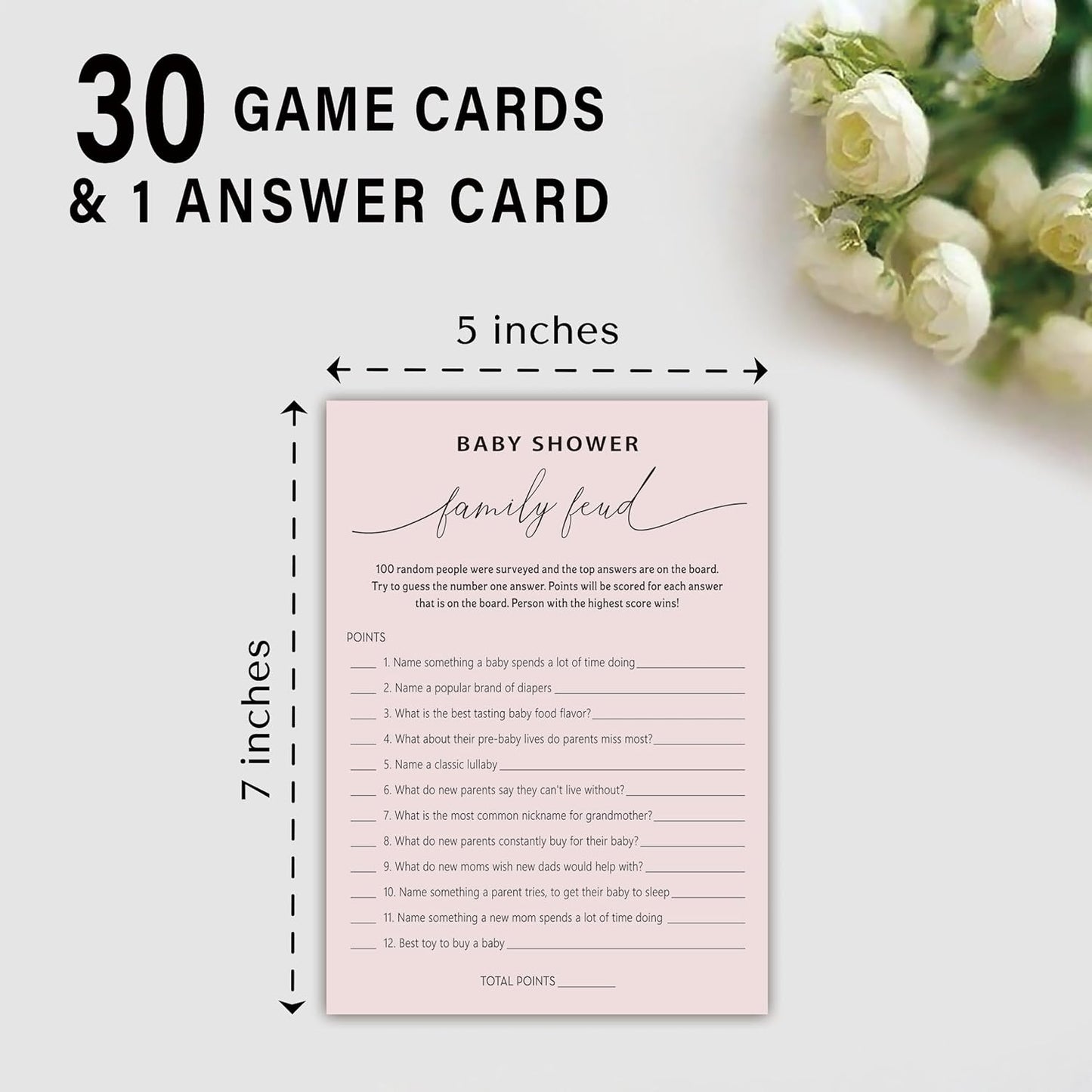Baby Shower Family Feud Game - Pack of 30 Game Cards 1 Answer Key, Baby Shower Game for Boy & Girl, Gender Neutral Baby Shower Decorations, Baby Feud Game Supplies-07A-Indipink