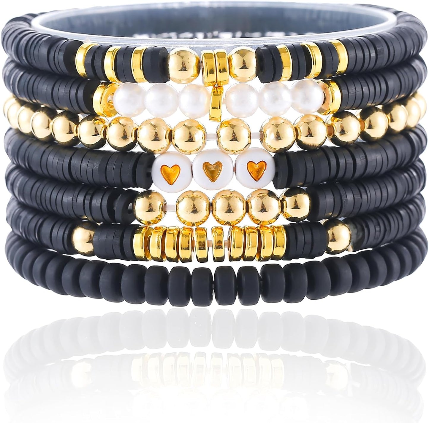 Friendship Bracelets Trendy Heishi Clay Bead Bracelets Stack Gold Beaded Stretch Bracelets for Women Boho Stackable Bracelets Bulk Cute Preppy Jewelry