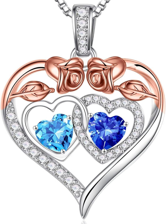 Iefil Double Birthstone Necklace Gifts for Wife Girlfriend Her Women, Birthstone Jewelry Gemstone Valentines Birthday Gifts for Her Women Wife Mom Grandma