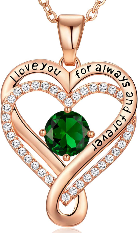 18K Rose Gold Infinity Love Heart Birthstone Necklace for Women Wife, Anniversary for Women Wife Birthday Gift for Her Girlfriend Mom Daughters, I Love You Women's Jewelry S925 Sterling Silver