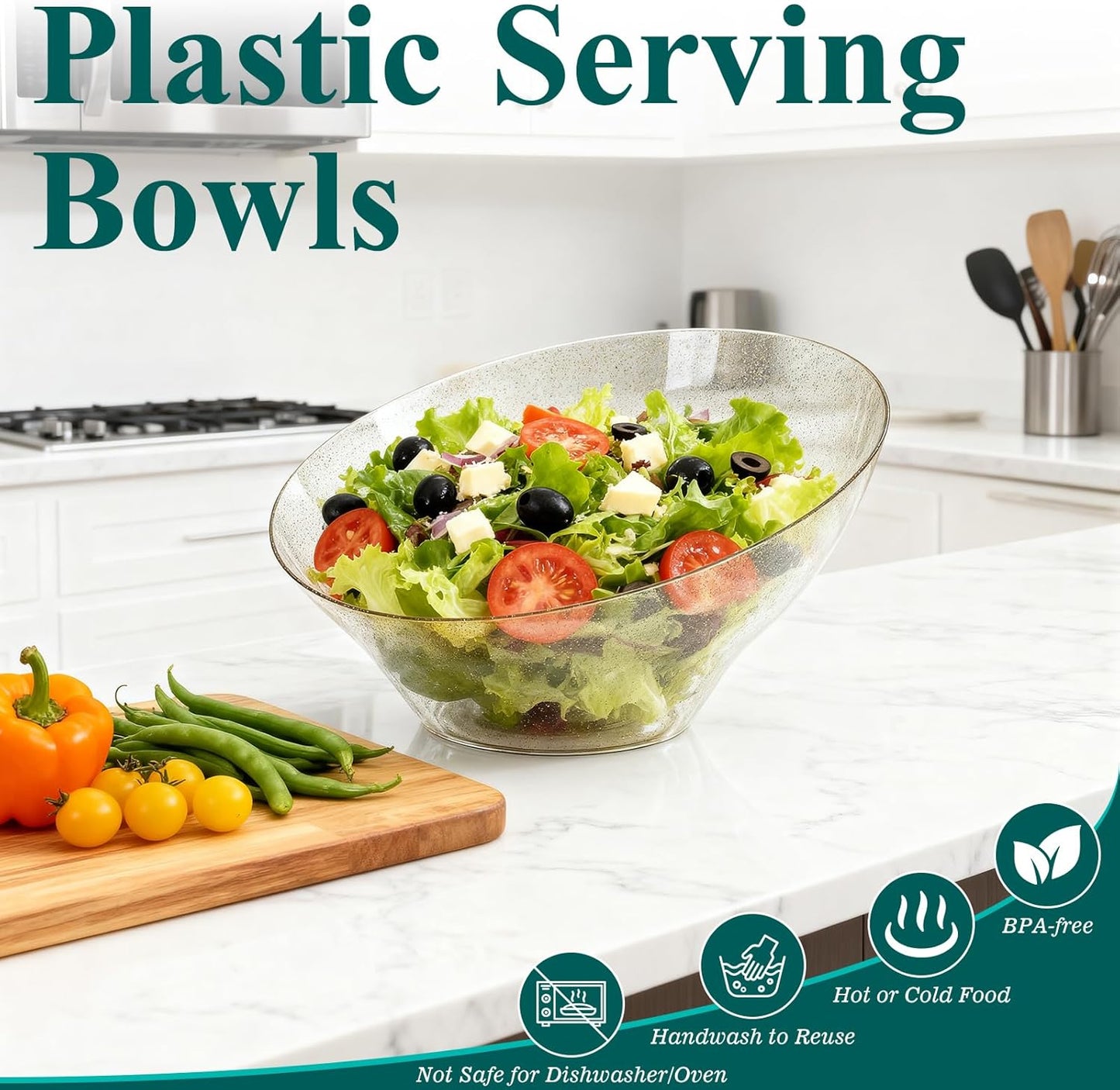 12pack Gold Serving Bowls，20oz Disposable Angled Plastic Candy Bowl, Medium Snack Bowls for Weddings Catering,Party,Dinners,Catering and Everyday Use