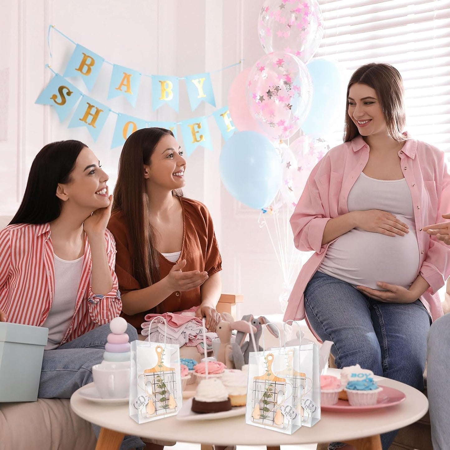 15 Pcs Baby Shower Prizes for Game Player for Wedding Bridal Favors Baby Shower Winners with Bamboo Cheese Board Bamboo Spoon Placemats Artificial Eucalyptus Stems Tags Bags