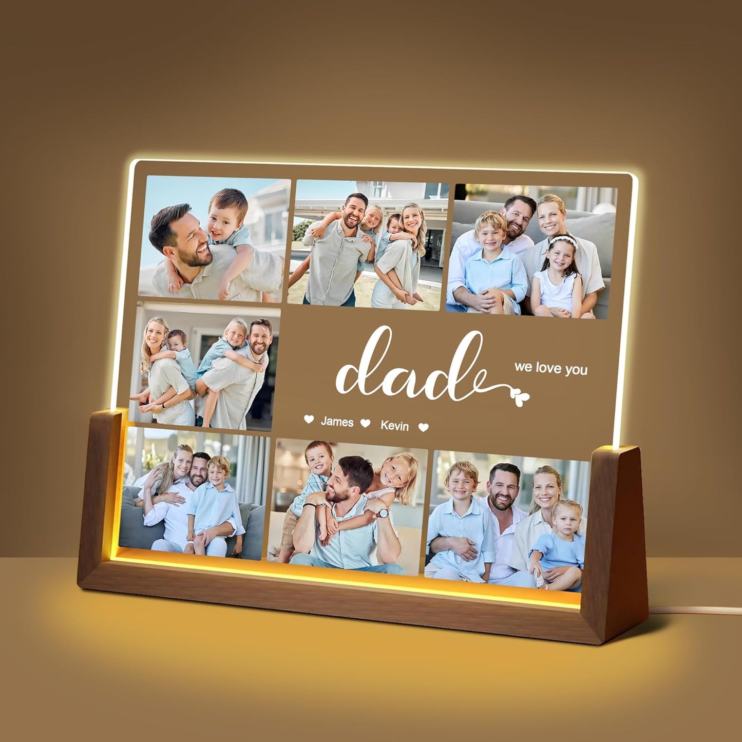 Personalized Dad Gifts For Fathers Day, Fathers Day Christmas Gifts From Daughter Son Kids Wife, Custom Acrylic Plaque LED Picture Frame With Photo Name, Customized Gift For Dad Grandpa Husband