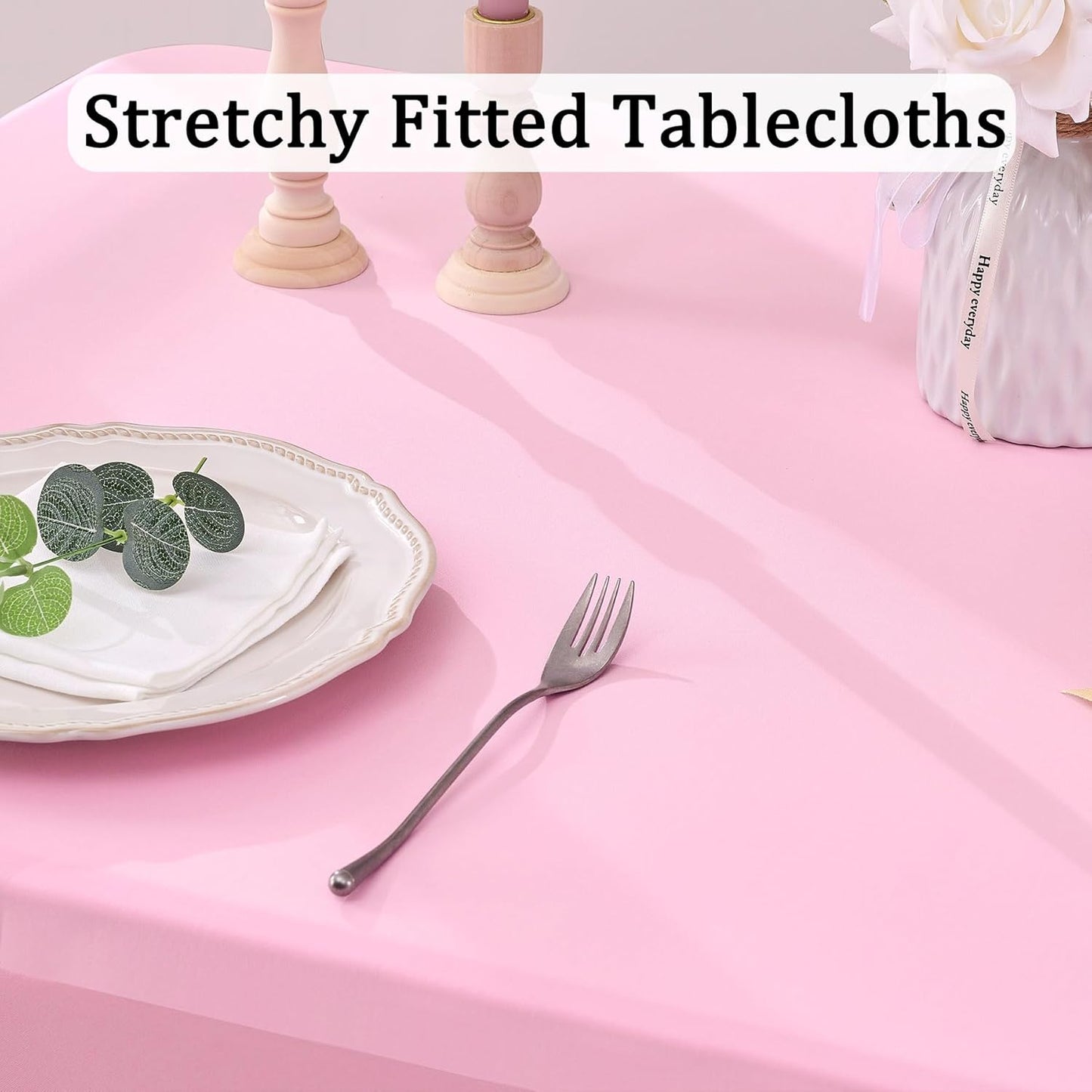 2pk Spandex Table Clothes for 8 Foot Rectangle Tables, Pink Stretch Table Cloth 8ft Fitted Tablecloths Desk Skirt for Parties Weddings Birthday Banquet Baby Shower