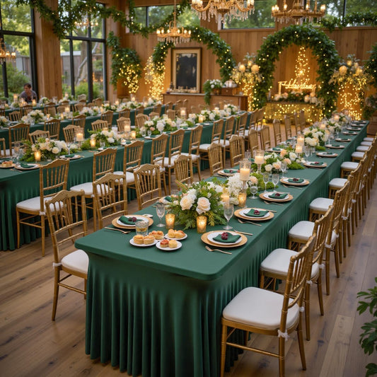 Outpain Hunter Green Spandex Table Clothes for 6 Foot Rectangle Tables-6Pack 6FT Spandex Fitted Table Cover, Wrinkle Free Tablecloths with Skirt for Parties, Wedding, Birthday, Banquet, Festival