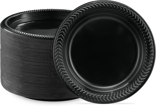 PLASTICPRO 400 PCS Black Plastic Plates Light Weight 7 Inch Plastic Dinner Dessert Appetizer Plates Black Plates Disposable for Party and Wedding