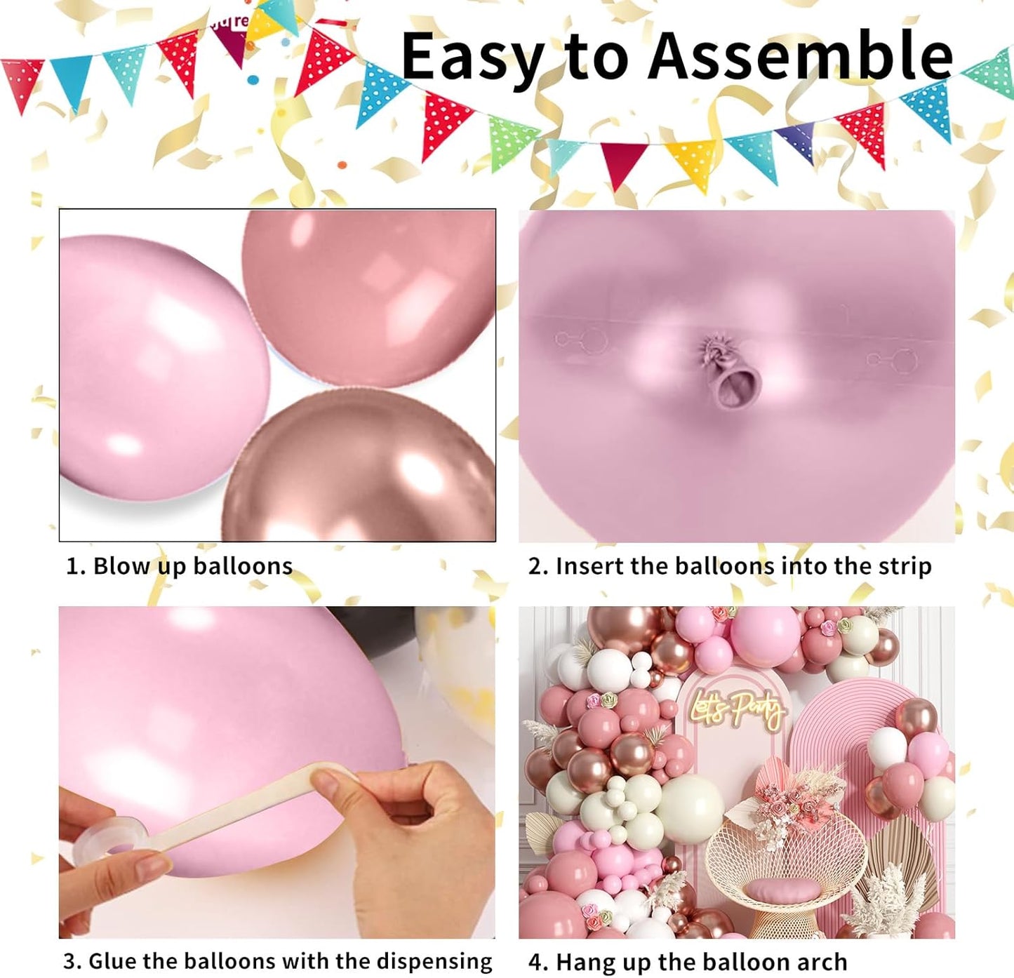 Dusty Pink Balloon Arch Kit, Rose Gold Balloon Arch Kit with 18/12/10/5 inch Dusty Pink Pastel Pink Rose Gold ivory White Latex Balloon for Birthday Baby Shower Wedding Boho Bridal Party Decorations