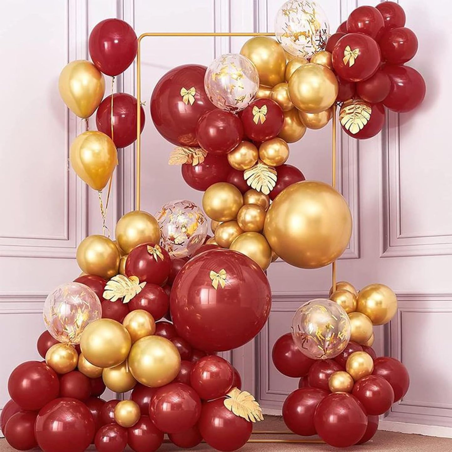PartyWoo Red and Gold Balloons, 140 pcs Ruby Red and Gold Balloons Different Sizes Pack of 18 Inch 12 Inch 10 Inch 5 Inch for Balloon Garland or Balloon Arch as Birthday Decorations, Party Decorations