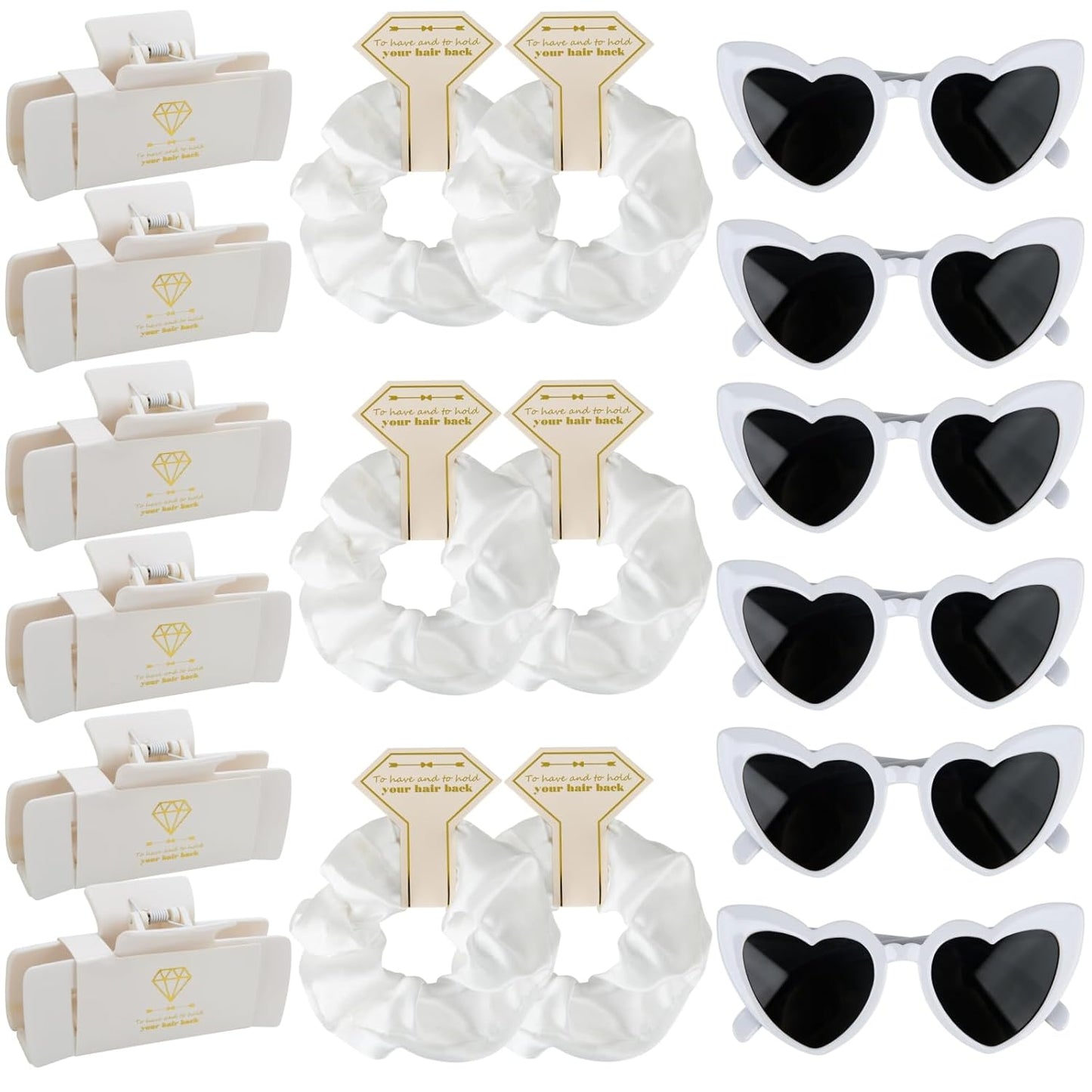 Bridesmaid Scrunchies Proposal Gifts 4.1inch square Hair Claws Bachelorette Hair Clip heart sunglasses Girls gift for Wedding Party Favors (18pcs White)