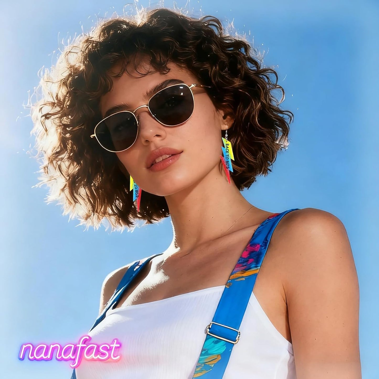 Nanafast 80S Neon Earrings Lightning Bolt Dangle Earrings for Women, 80s Accessories for Women Colorful Gradient Neon Jewelry