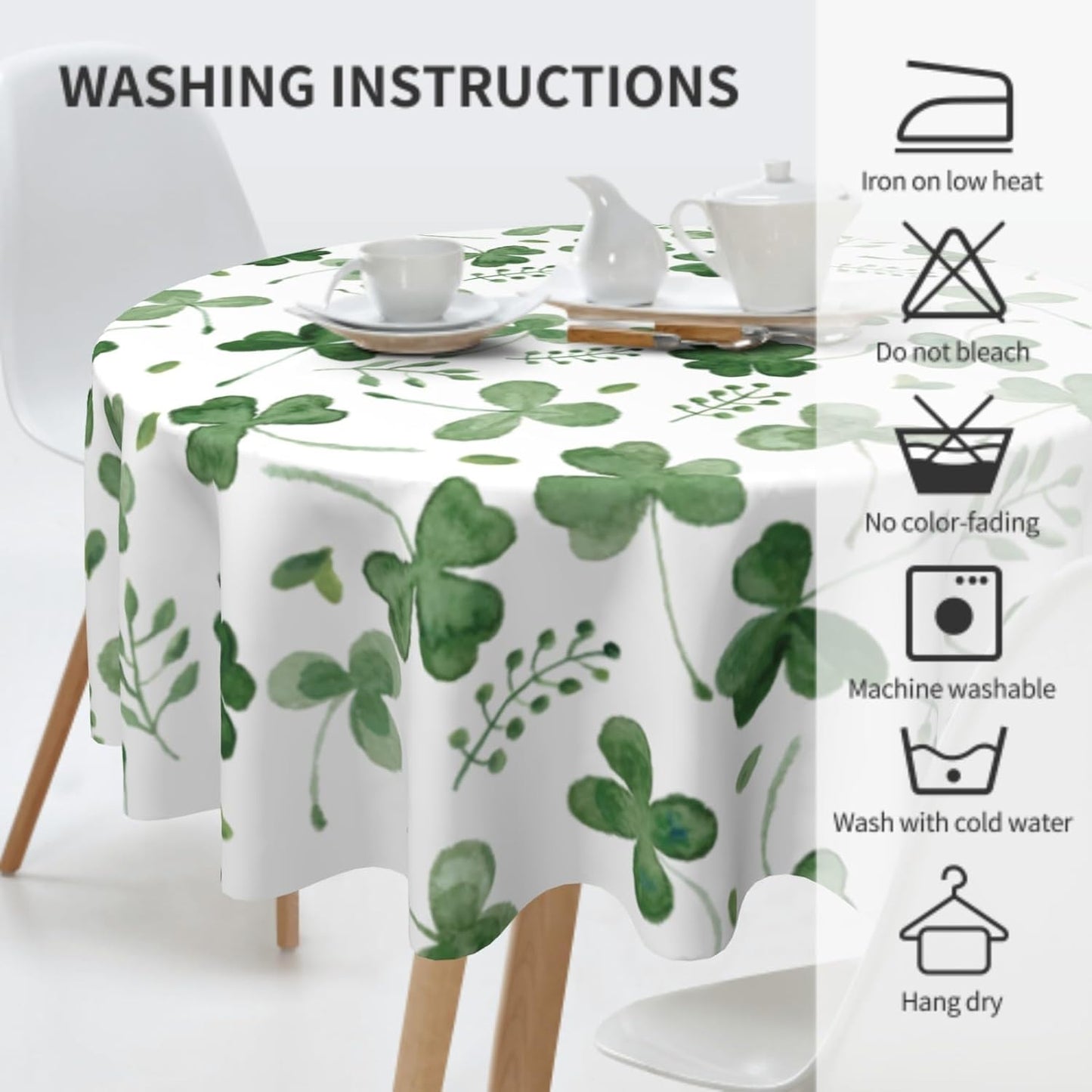 Giwawa St Patrick Round Tablecloth 60 Inch, Watercolor Clover Circular Table Cloth, Sage Green Shamrock Spring Eucalyptus Leaves Table Dining Decoration for Dining Kitchen Party Picnic Holiday