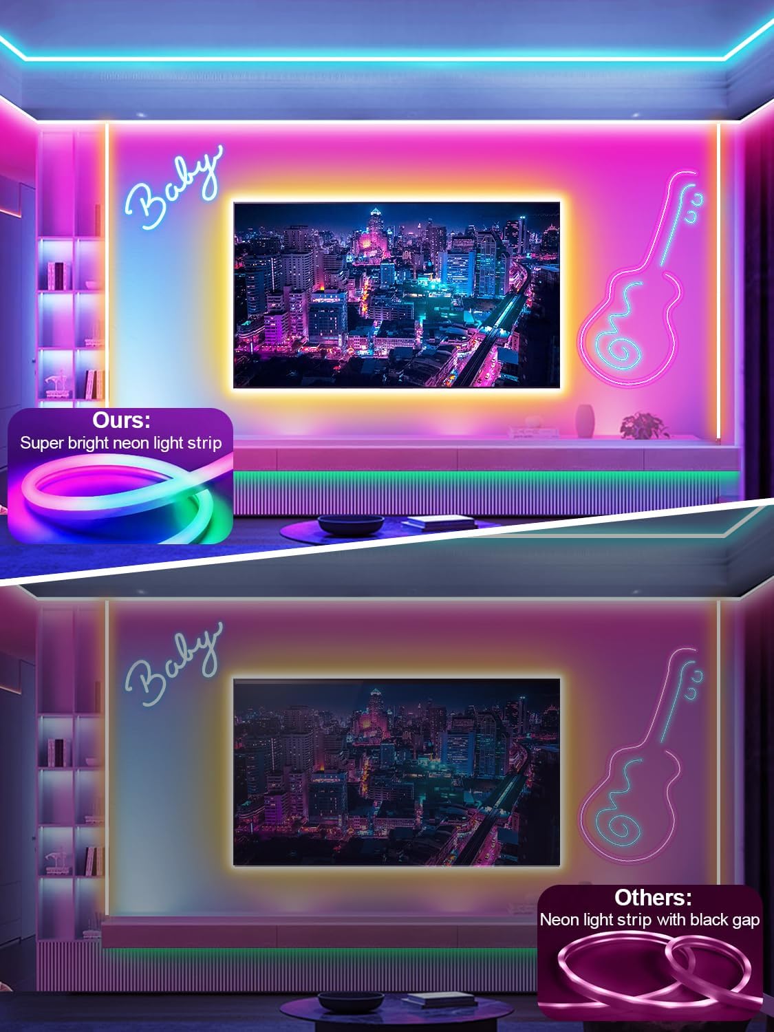 32.8ft RGB LED Neon Rope Lights with App, Remote Control, IP65 Waterproof Neon Light Strip Outdoor Indoor, DIY Design Flexible Led Strip Lights for Bedroom Essentials, Gaming Accessories