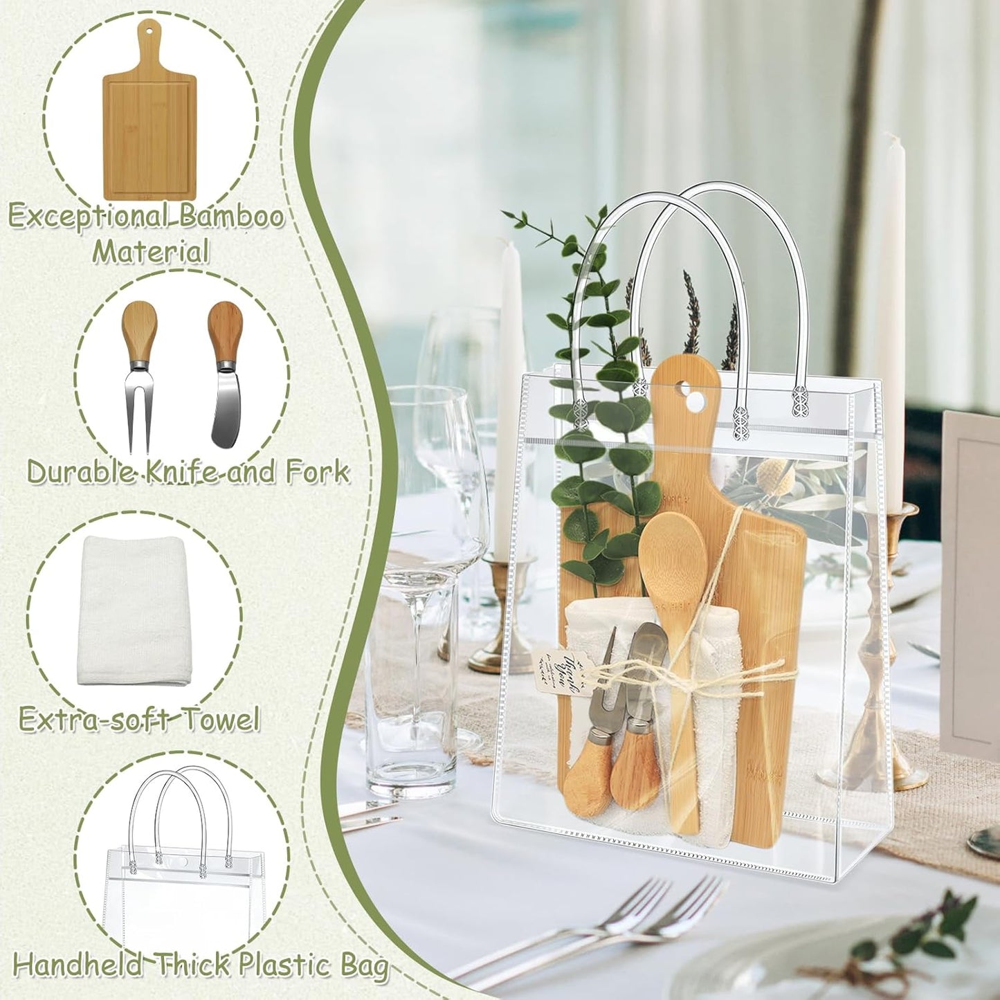 AZEAM 55Pcs Baby Shower Prizes for Game Winners, Bridal Shower Prizes with 6 Sets Square Cheese Board Spoon Fork Butter Knife Towel Card Plastic Bag Branch, Wedding Shower Favors for Guests