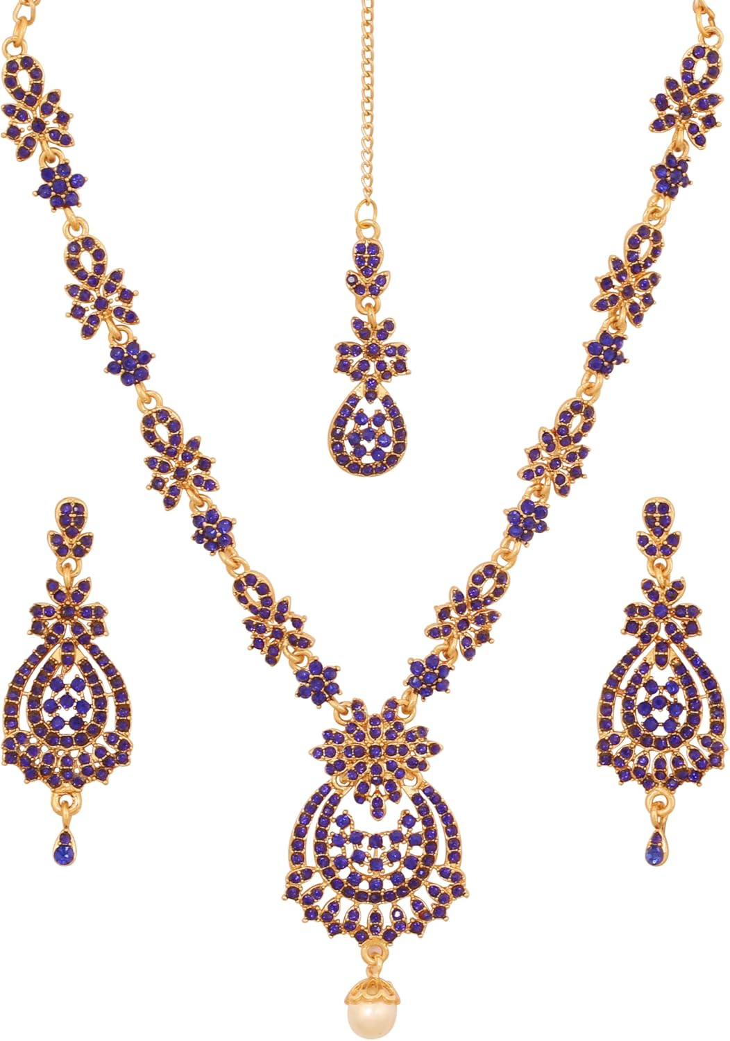 Touchstone Indian jewelry sets for women maang tikka wedding guest gold necklace bollywood jewellery set pageant elegant prom bride accessories western crystal chunky rhinestone necklaces