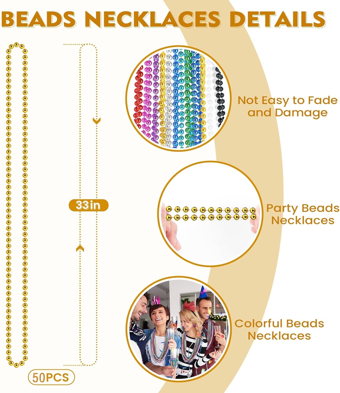 SHAOQINLIN 50 PCS Mardi Gras Beads Necklaces, 10 Colors 33 Inch Colorful Bead Necklaces Bulk Party Beads Round Beaded Necklace for Mardi Gras, St. Patrick's Day, Christmas, Carnival Party Favor