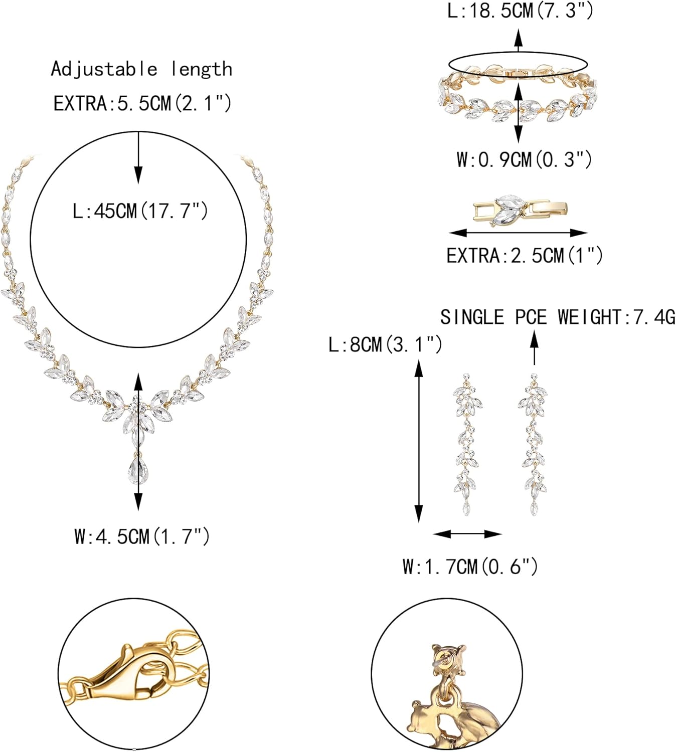 EVER FAITH Austrian Crystal Bridal Bridesmaid Jewelry Sets, Elegant Marquise Rhinestone Leaf Necklace Dangle Earrings Tennis Bracelet Set for Women