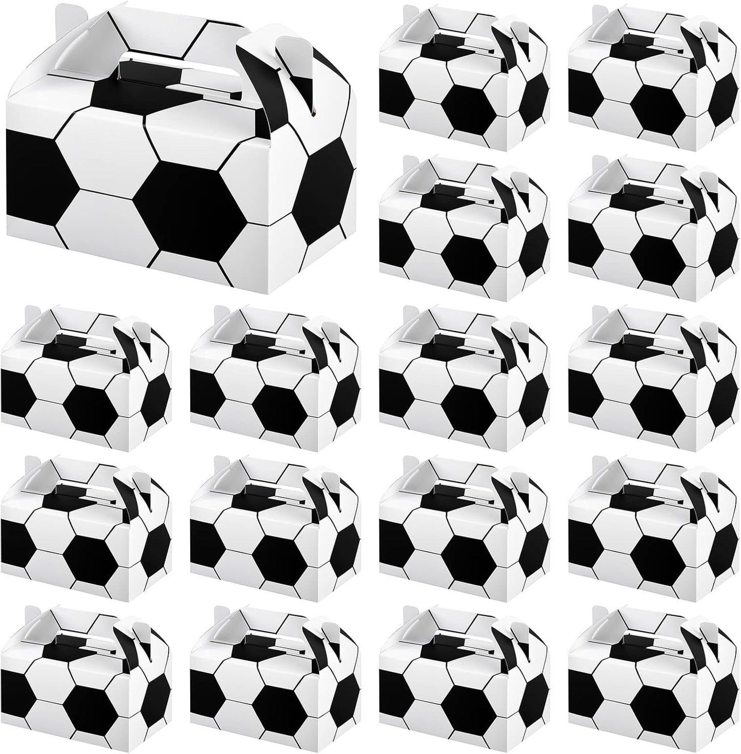 durony 16 Pack Soccer Treat Boxes Sports Party Supplies Soccer Party Favors Football Bags Candy Goodie Gift Boxes for Soccer Team Birthday Baby Shower Decorations 6.2 x 6.2 x 3.5 Inch